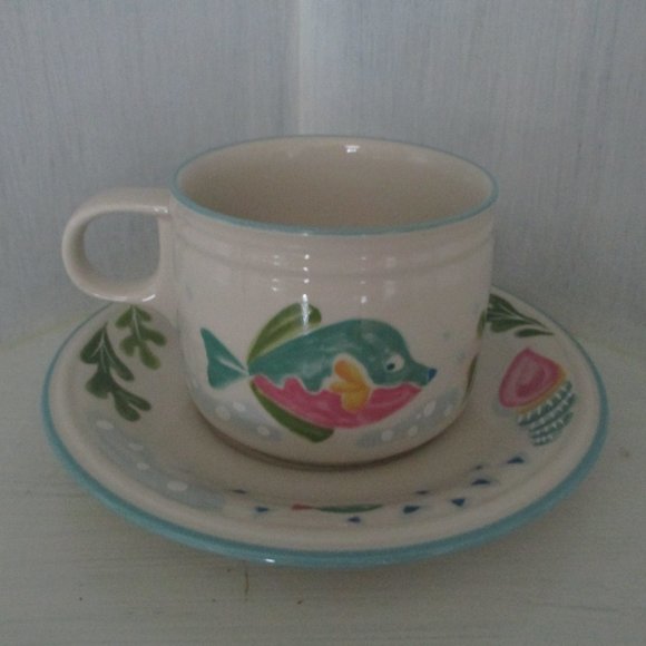 Set of 4 Barrier Reef Cup & Saucers by Studio Nova Fish Seashells - Picture 2 of 10